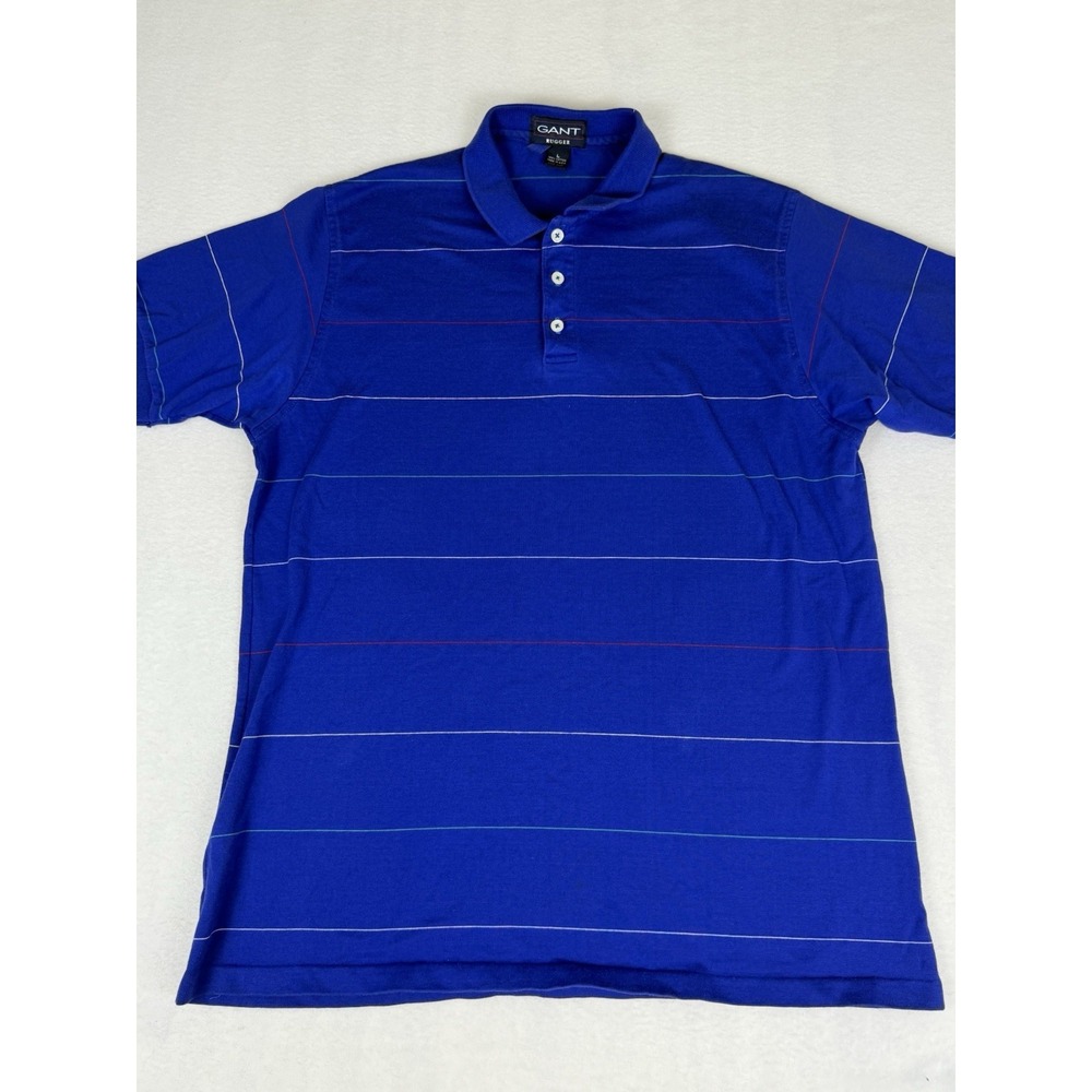 VTG GANT Rugger Rugby Polo Shirt Mens Large Blue Striped Made in USA 90s Y2K